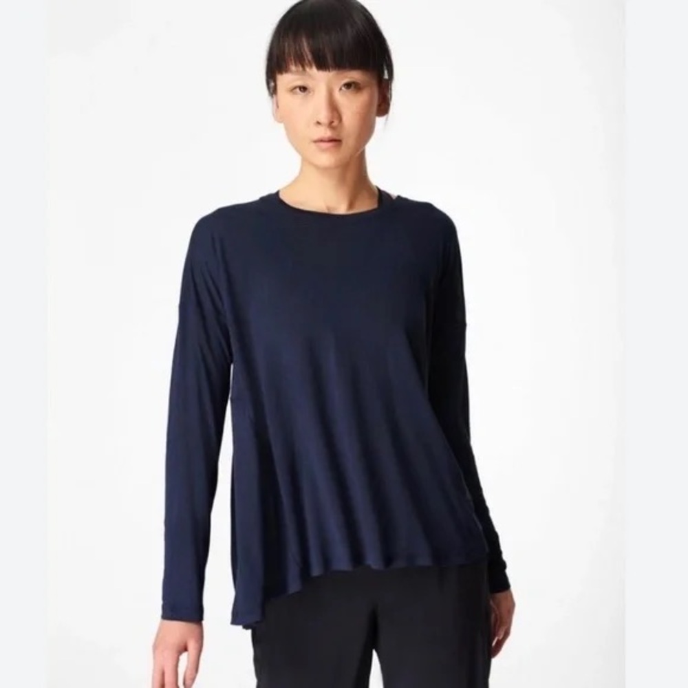 Sweaty Betty Easy Peasy Top Navy Blue Lightweight Long Sleeve Active Tee S